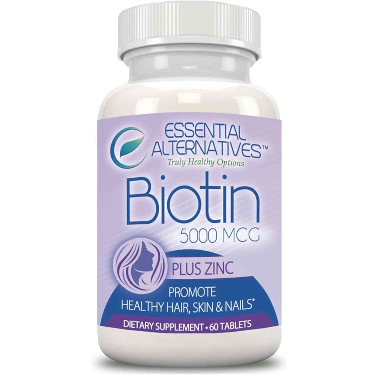 A Bottle of Biotin plus Zinc as a dietary supplement to promote healthy hair, skin and nails.